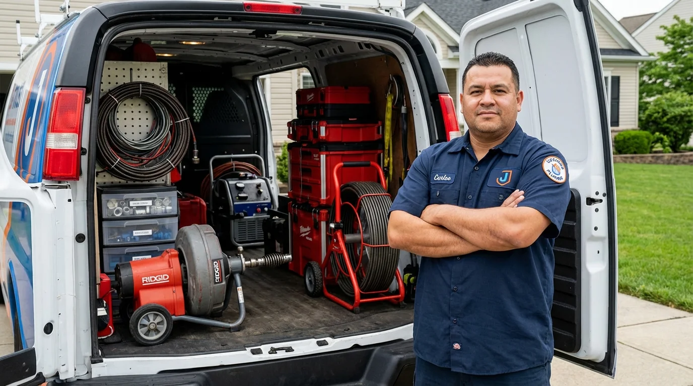 Professional drain cleaning equipment and Johns Plumbing LLC plumber in Belcourt