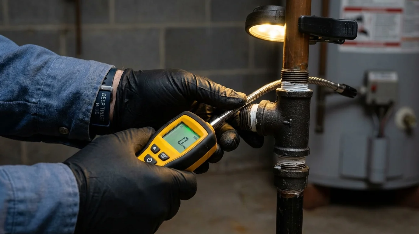 Gas leak detection with electronic sniffer by Johns Plumbing LLC in Belcourt