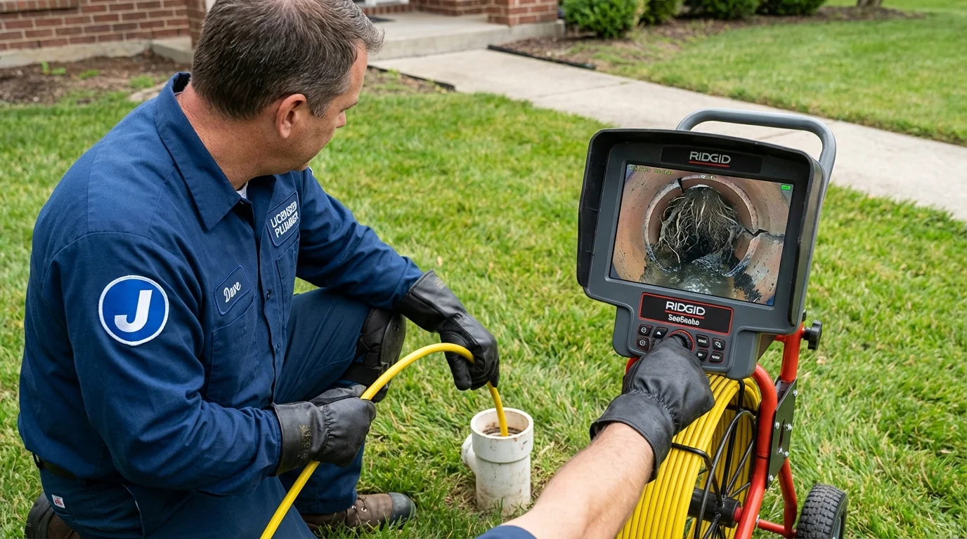 Sewer camera inspection being performed by Johns Plumbing LLC in Belcourt