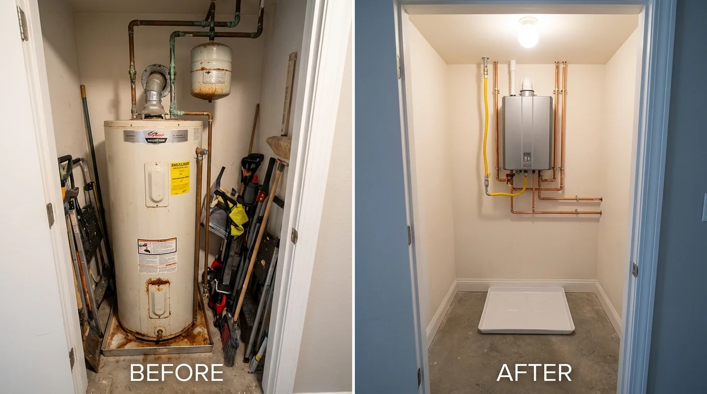 Tank water heater versus wall-mounted tankless unit comparison for Belcourt, ND homeowners